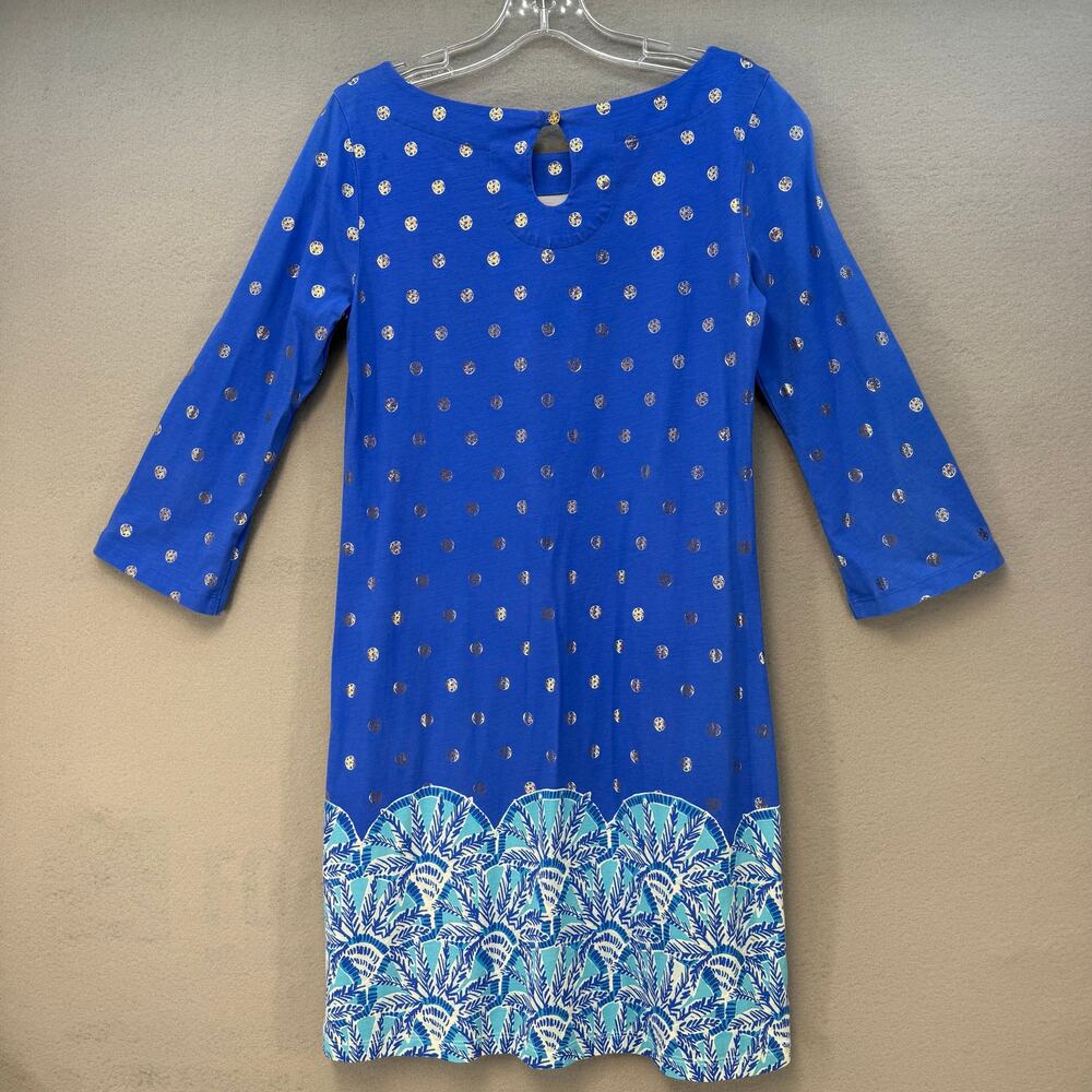 Lilly Pulitzer Grotto Beach Keyhole Shift Dress Women's S Day Blue Gold EUC - Picture 2 of 11